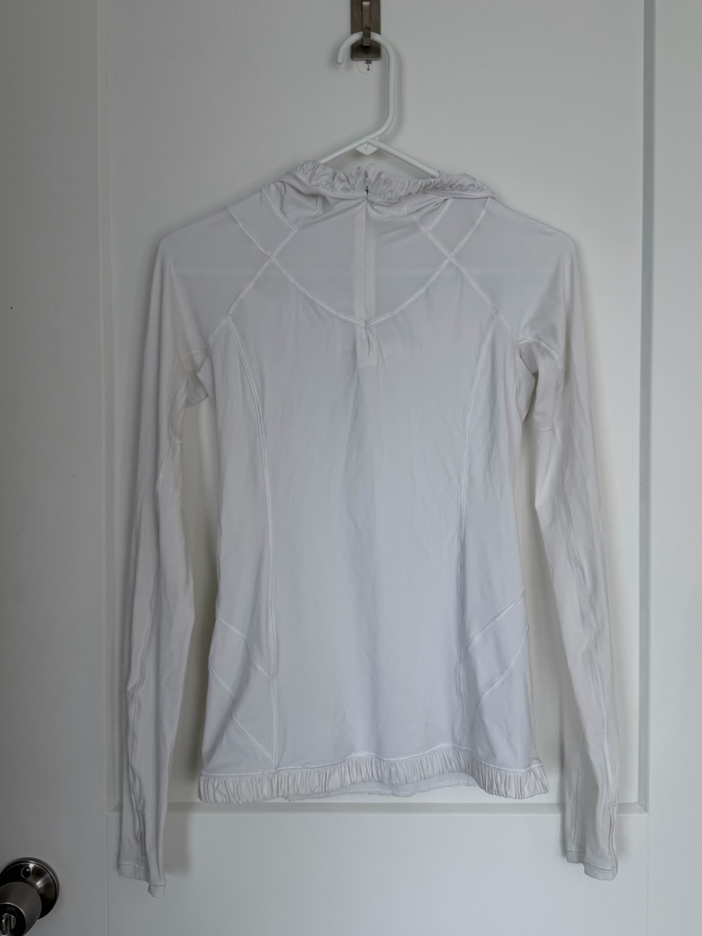 Lululemon White Lightweight Ruffle-Trim Quarter Zip Hooded Long-Sleeve Top
